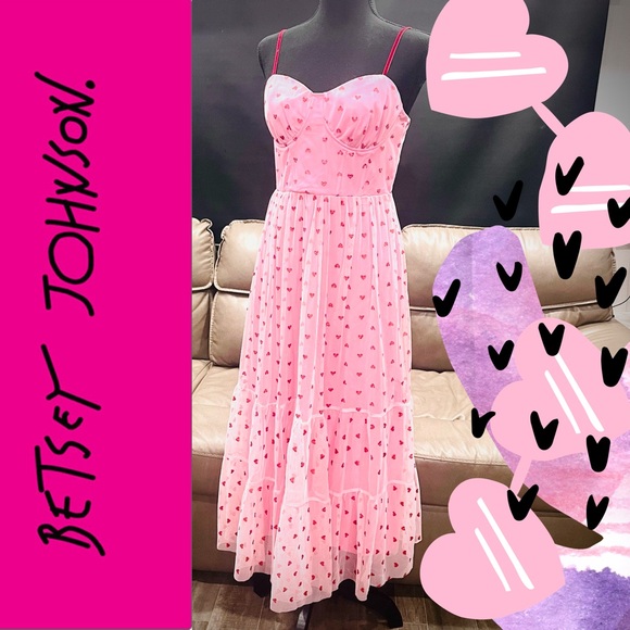 Betsey Johnson Dresses & Skirts - Betsey Johnson Heart Print Dress Tulle Pink Foil Hearts Size 8